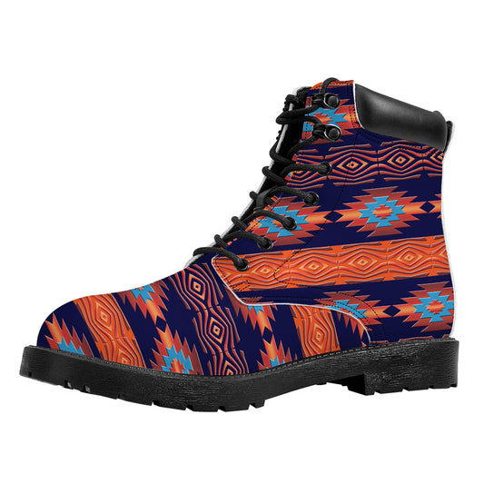 Blue And Orange Southwestern Print Work Boots
