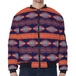 Blue And Orange Southwestern Print Zip Sleeve Bomber Jacket