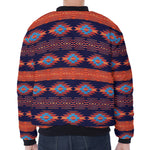 Blue And Orange Southwestern Print Zip Sleeve Bomber Jacket