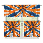 Blue And Orange Spider Tie Dye Print 3 Piece Kitchen Curtains