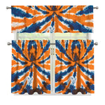 Blue And Orange Spider Tie Dye Print 3 Piece Kitchen Curtains