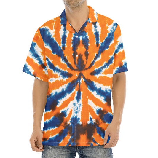 Blue And Orange Spider Tie Dye Print Aloha Shirt