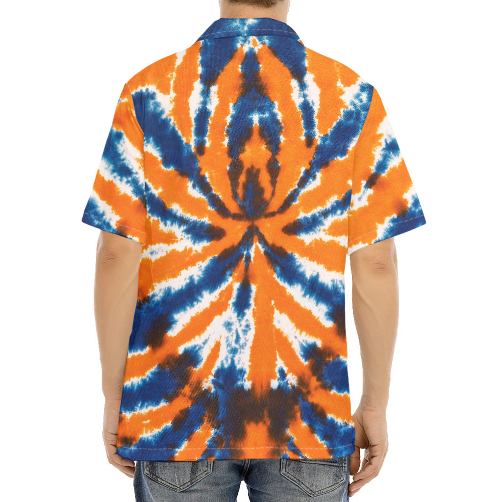 Blue And Orange Spider Tie Dye Print Aloha Shirt