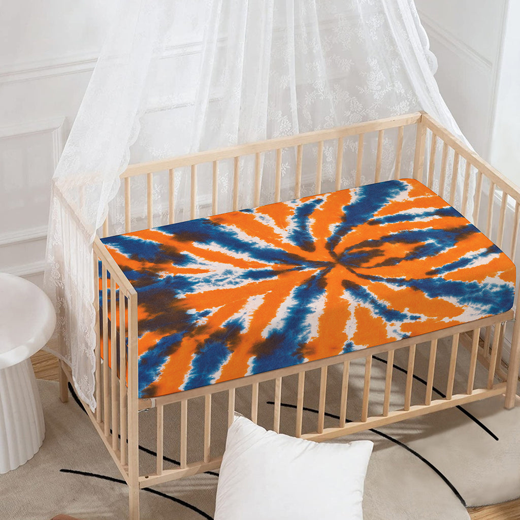Blue And Orange Spider Tie Dye Print Baby Crib Sheet
