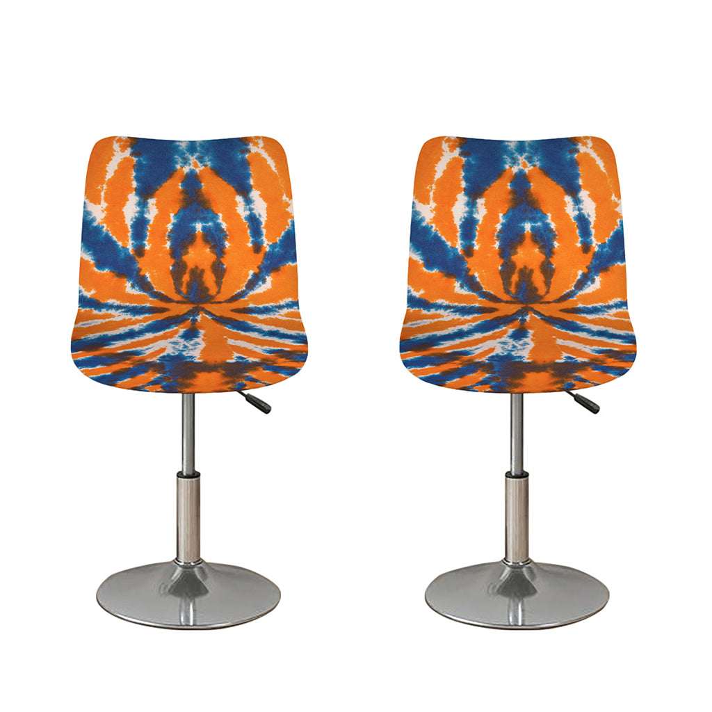 Blue And Orange Spider Tie Dye Print Bar Stool Covers