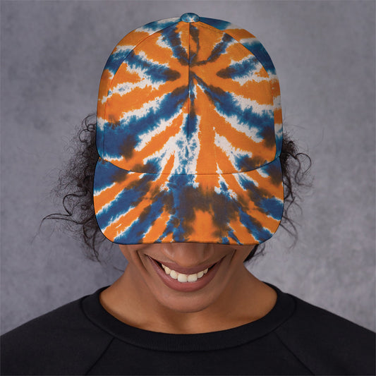 Blue And Orange Spider Tie Dye Print Baseball Cap