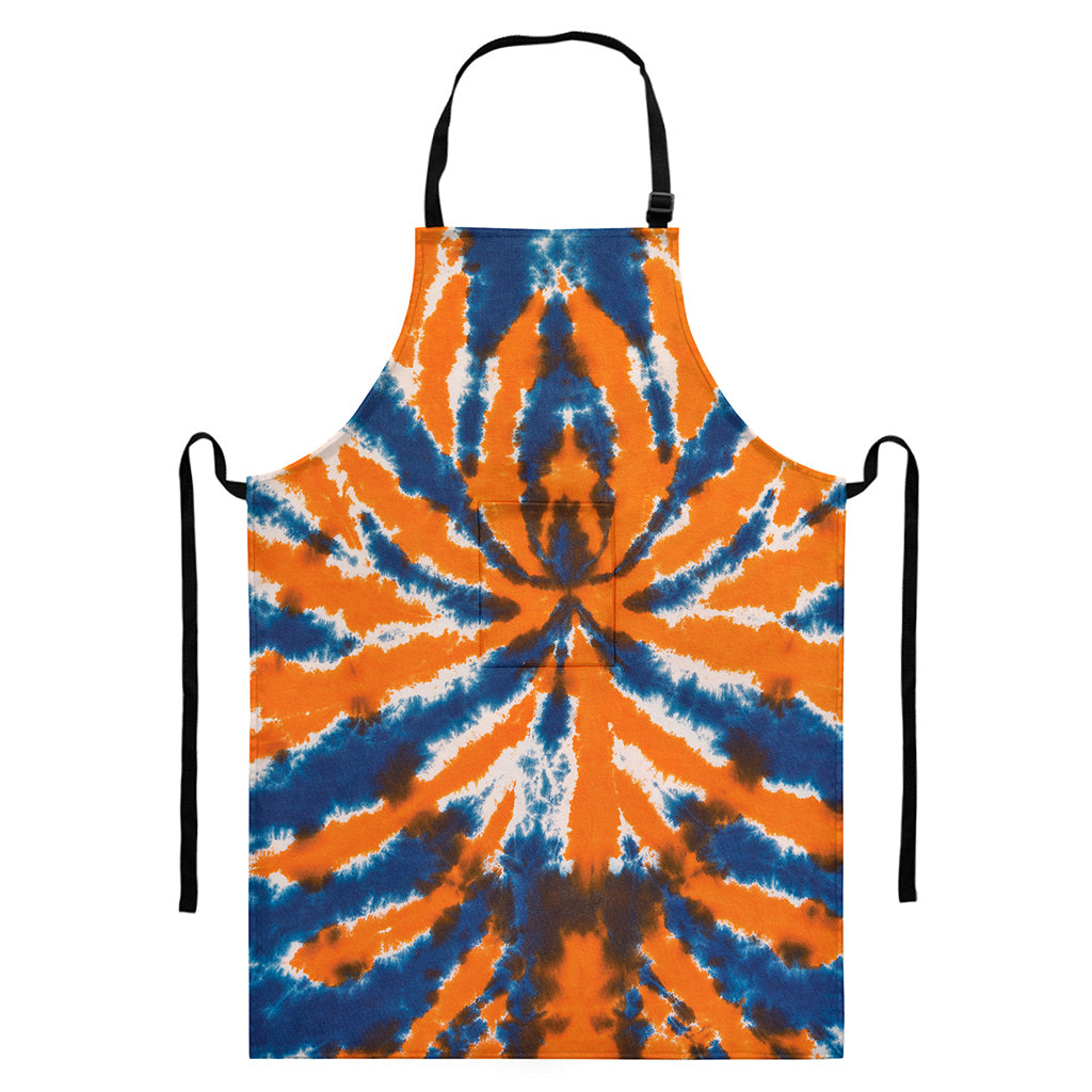 Blue And Orange Spider Tie Dye Print Bib Apron With Pocket