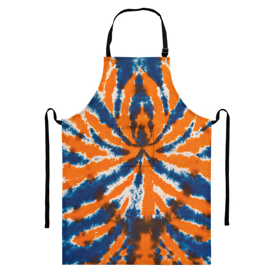 Blue And Orange Spider Tie Dye Print Bib Apron With Pocket