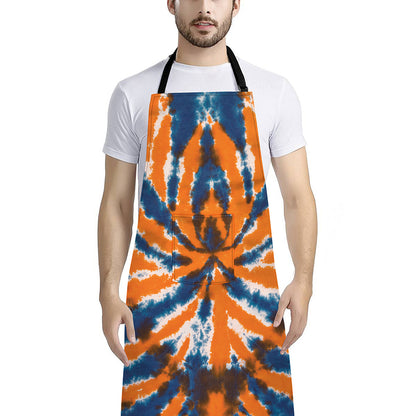 Blue And Orange Spider Tie Dye Print Bib Apron With Pocket