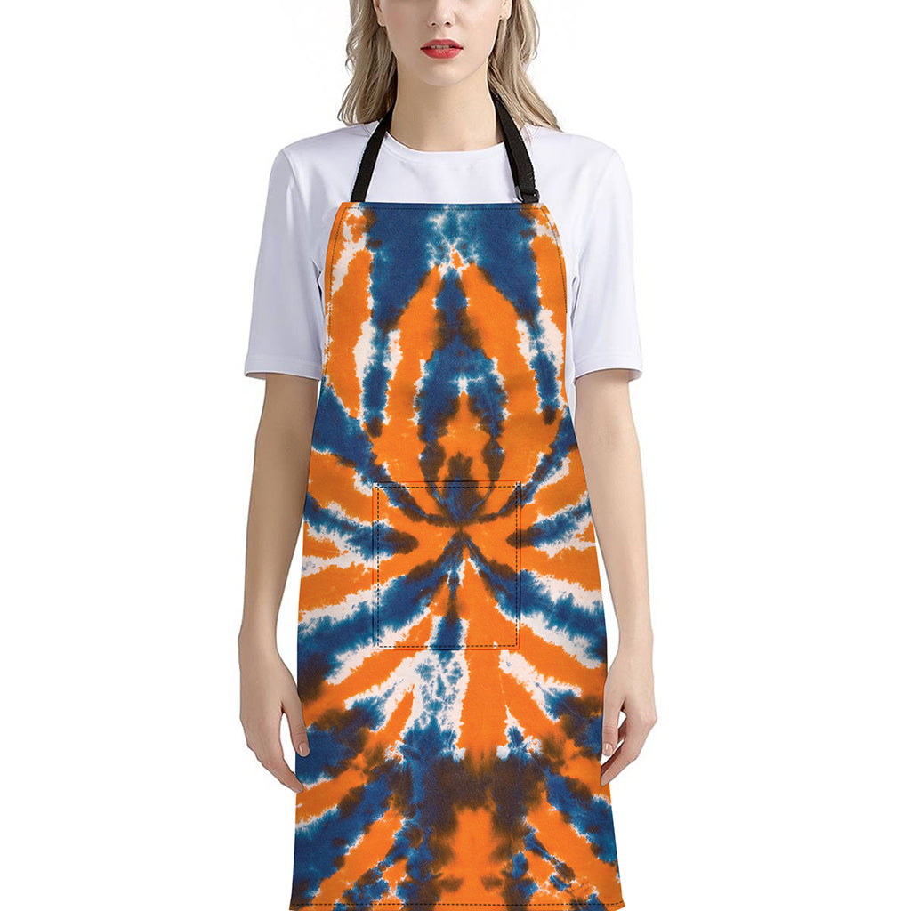 Blue And Orange Spider Tie Dye Print Bib Apron With Pocket