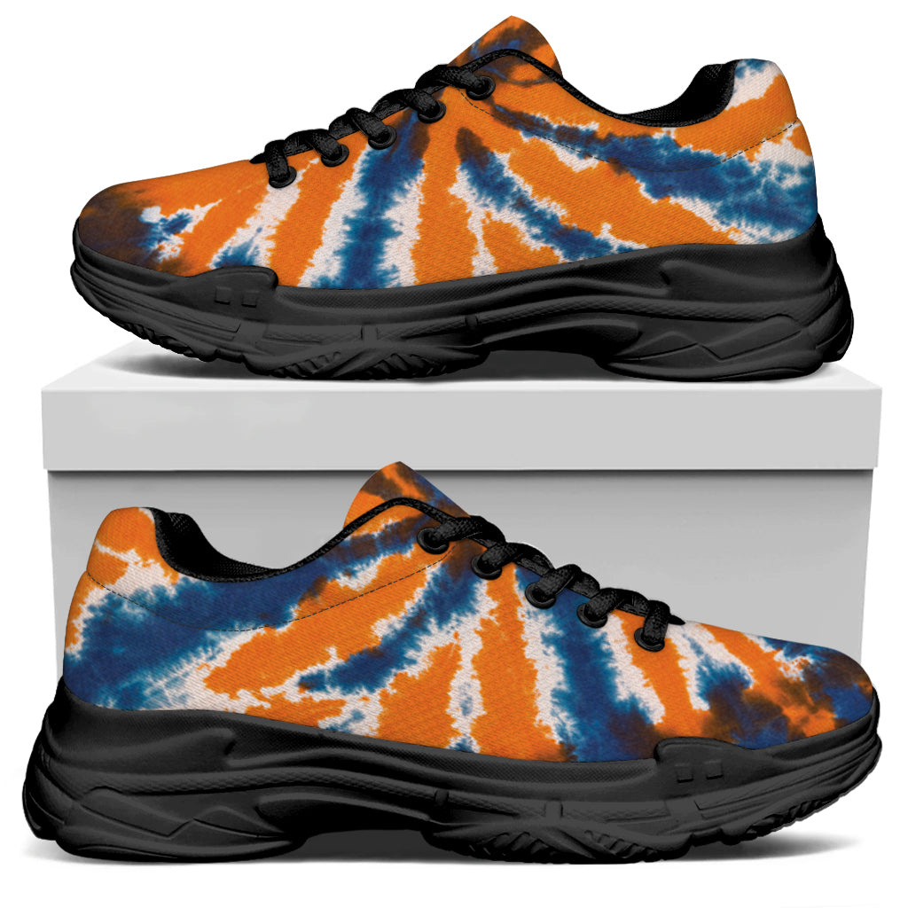 Blue And Orange Spider Tie Dye Print Black Chunky Shoes