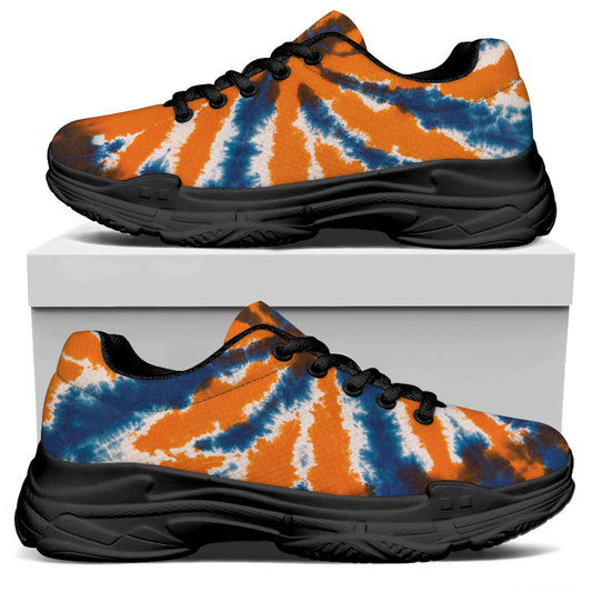 Blue And Orange Spider Tie Dye Print Black Chunky Shoes