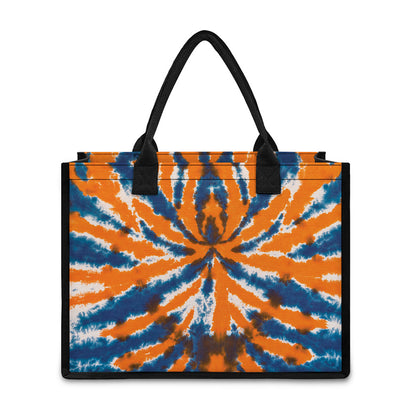 Blue And Orange Spider Tie Dye Print Canvas Tote Bag