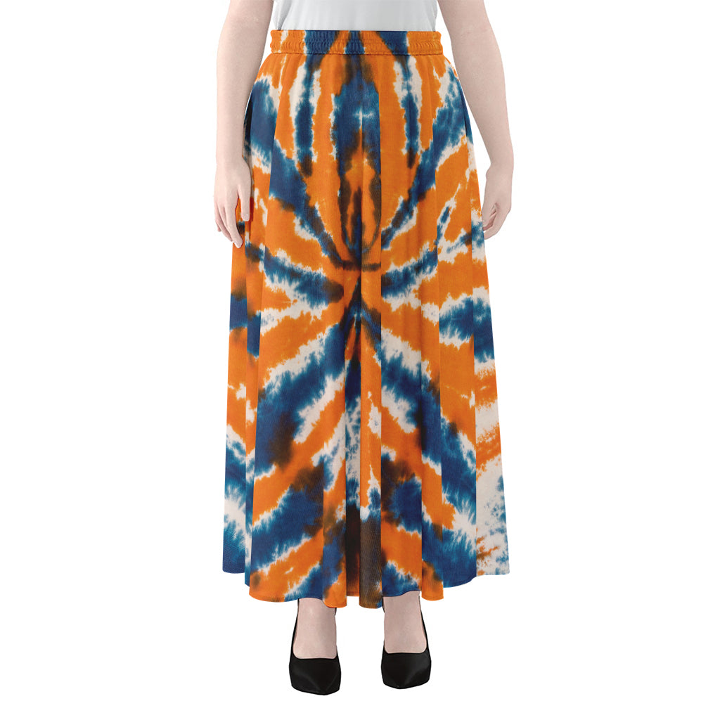 Blue And Orange Spider Tie Dye Print Chiffon Maxi Skirt