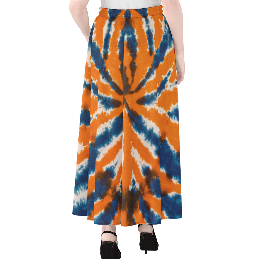 Blue And Orange Spider Tie Dye Print Chiffon Maxi Skirt