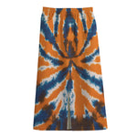 Blue And Orange Spider Tie Dye Print Cotton Front Slit Maxi Skirt