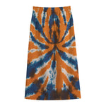 Blue And Orange Spider Tie Dye Print Cotton Front Slit Maxi Skirt