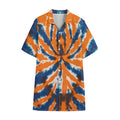 Blue And Orange Spider Tie Dye Print Cotton Hawaiian Shirt