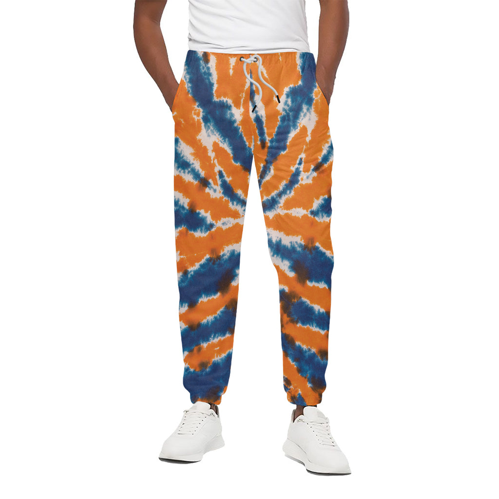Blue And Orange Spider Tie Dye Print Cotton Pants