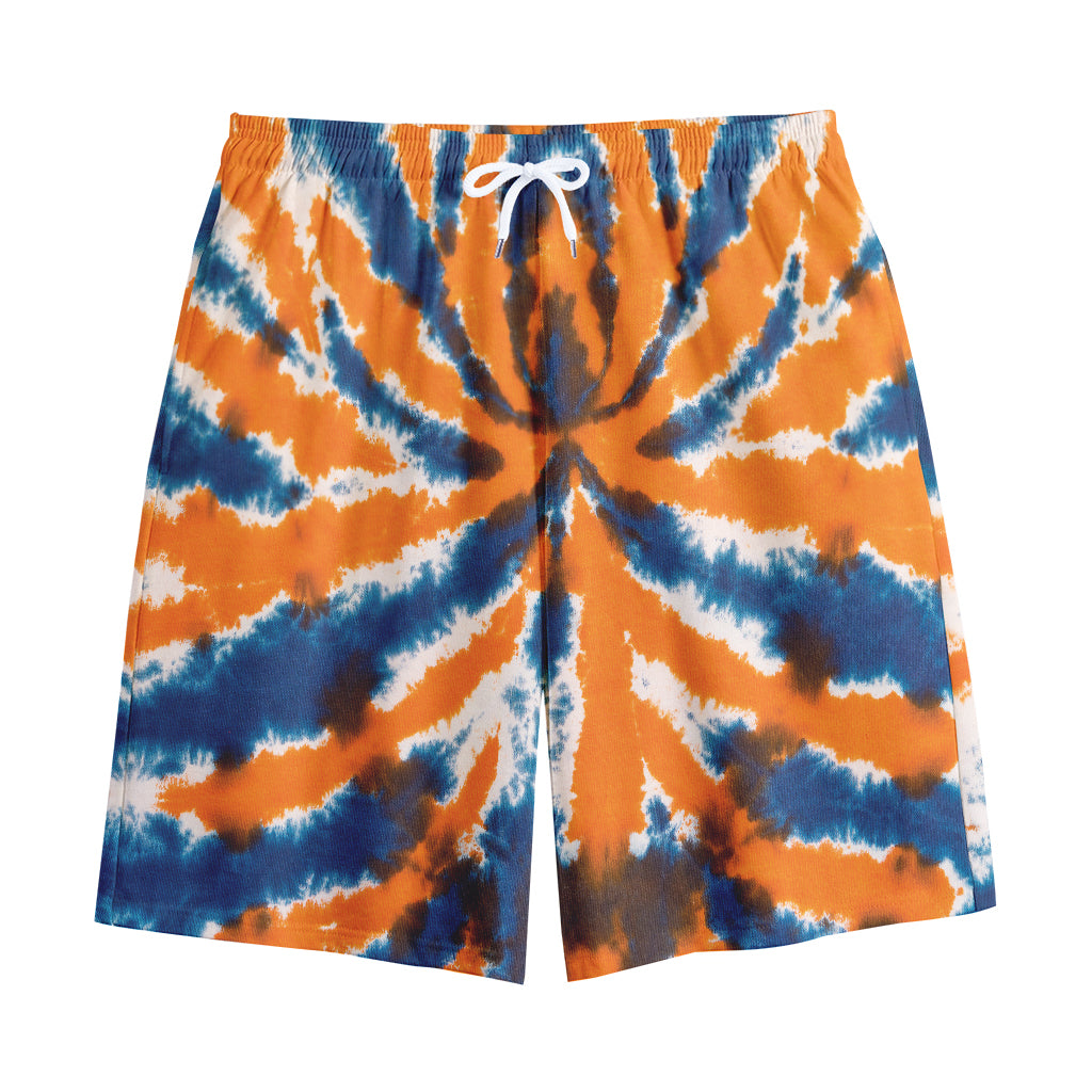 Blue And Orange Spider Tie Dye Print Cotton Shorts