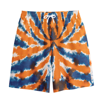Blue And Orange Spider Tie Dye Print Cotton Shorts