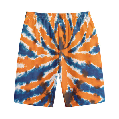 Blue And Orange Spider Tie Dye Print Cotton Shorts