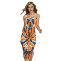 Blue And Orange Spider Tie Dye Print Cross Back Cami Dress