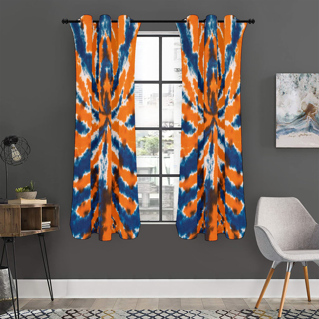 Blue And Orange Spider Tie Dye Print Curtain