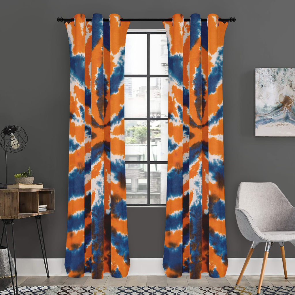Blue And Orange Spider Tie Dye Print Curtain