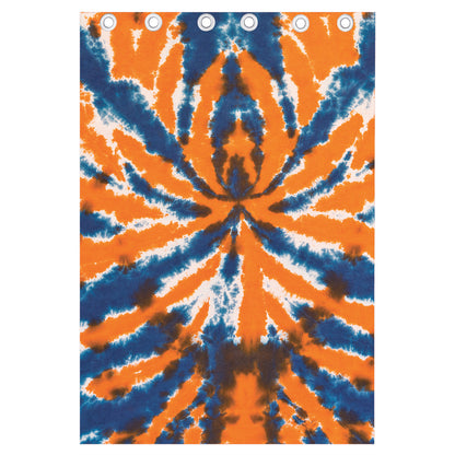 Blue And Orange Spider Tie Dye Print Curtain