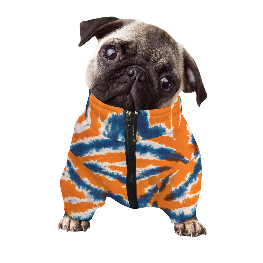 Blue And Orange Spider Tie Dye Print Dog Zip Up Jacket