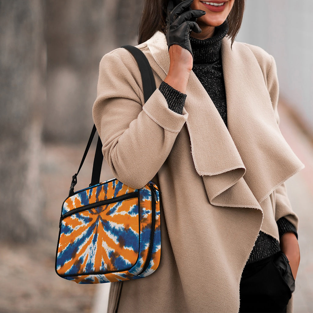 Blue And Orange Spider Tie Dye Print Double Strap Bible Bag