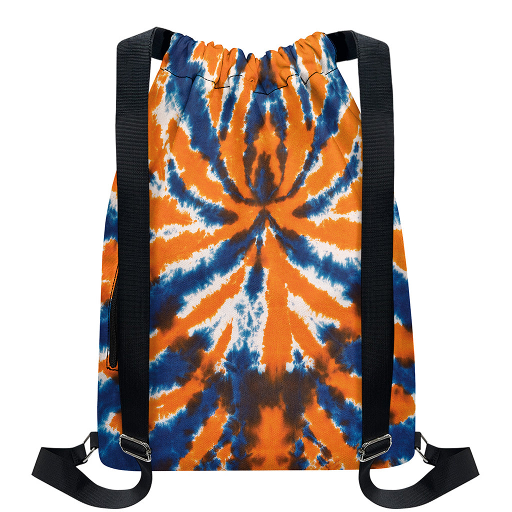 Blue And Orange Spider Tie Dye Print Drawstring Backpack