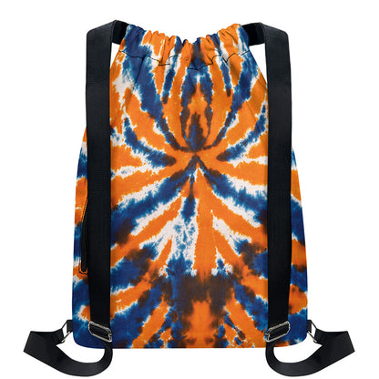 Blue And Orange Spider Tie Dye Print Drawstring Backpack