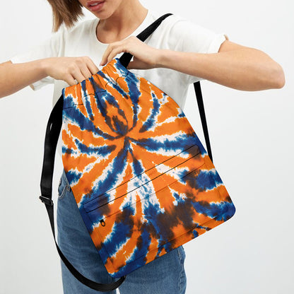 Blue And Orange Spider Tie Dye Print Drawstring Backpack