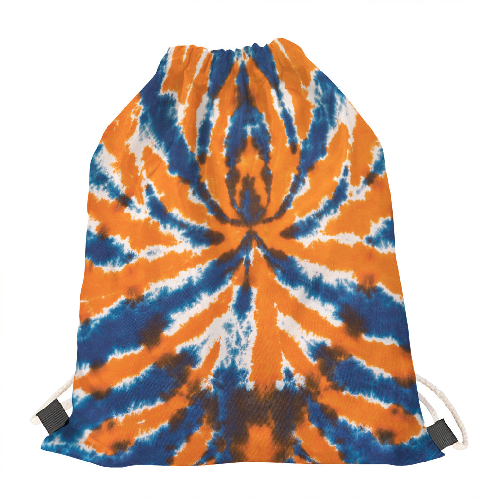 Blue And Orange Spider Tie Dye Print Drawstring Bag