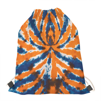 Blue And Orange Spider Tie Dye Print Drawstring Bag