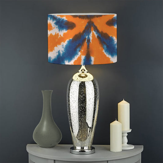 Blue And Orange Spider Tie Dye Print Drum Lamp Shade