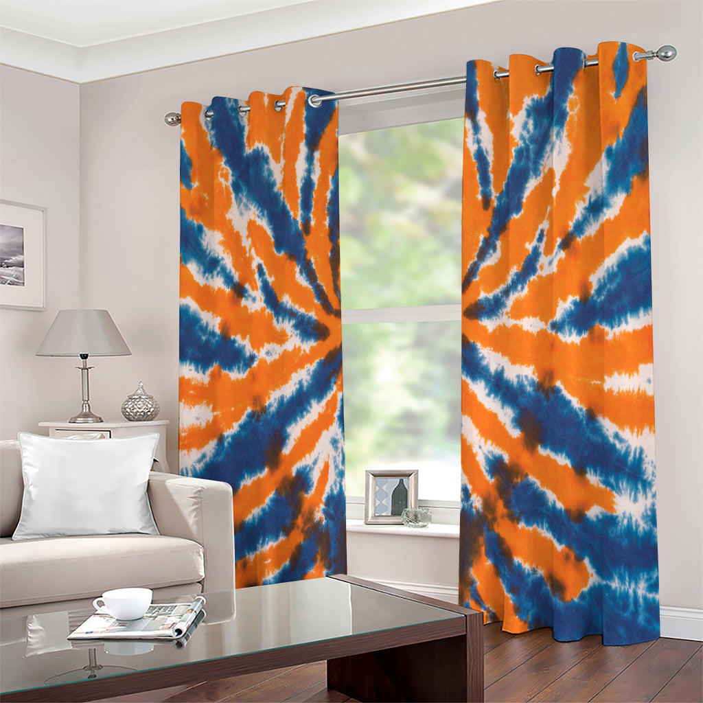 Blue And Orange Spider Tie Dye Print Extra Wide Grommet Curtains
