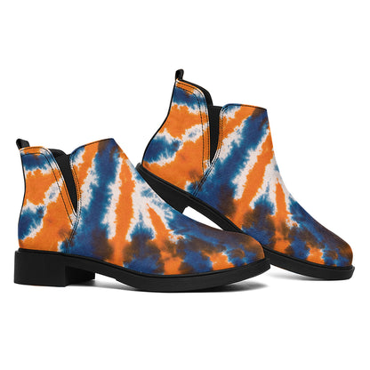 Blue And Orange Spider Tie Dye Print Flat Ankle Boots