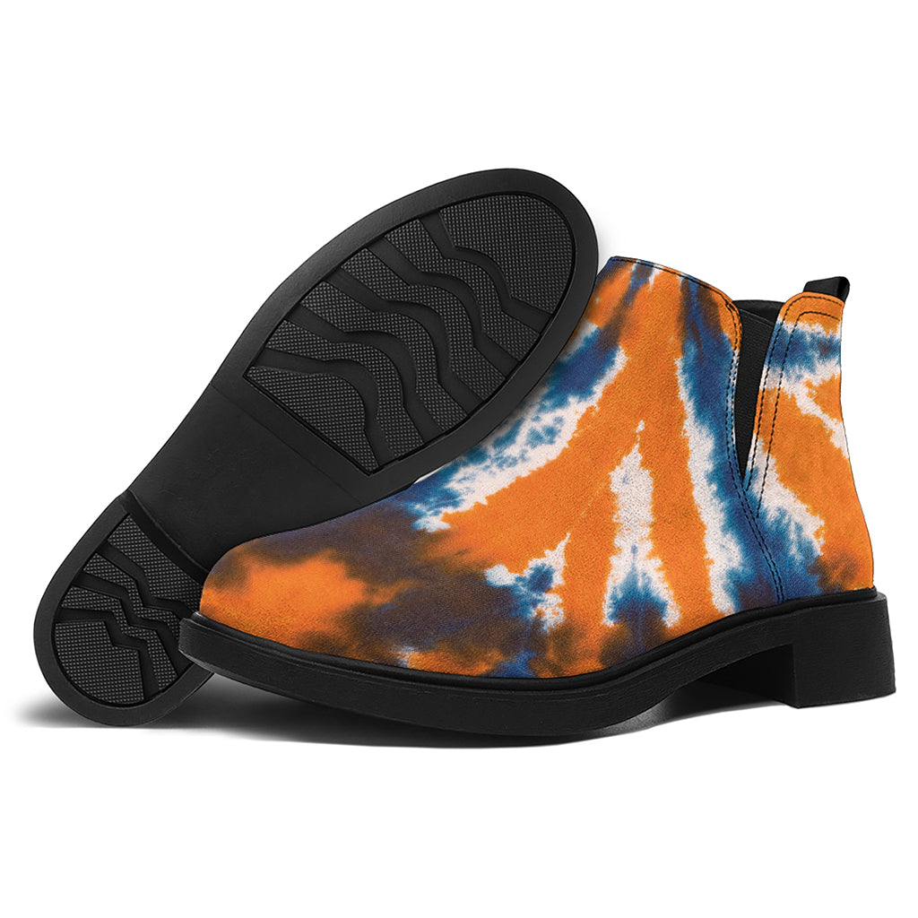 Blue And Orange Spider Tie Dye Print Flat Ankle Boots