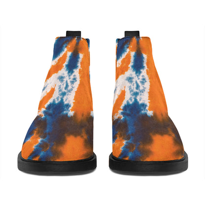 Blue And Orange Spider Tie Dye Print Flat Ankle Boots