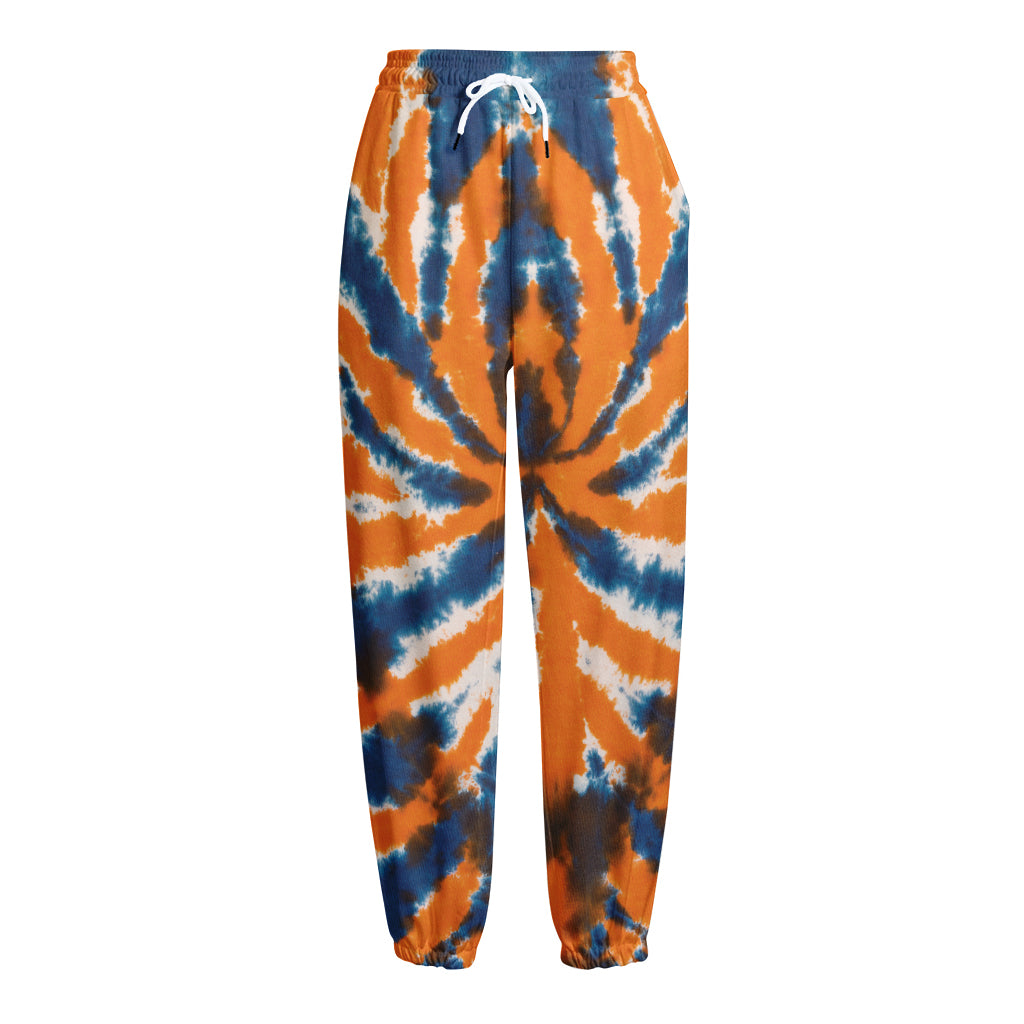 Blue And Orange Spider Tie Dye Print Fleece Lined Knit Pants