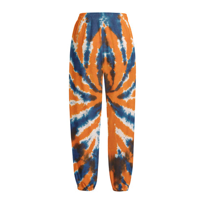 Blue And Orange Spider Tie Dye Print Fleece Lined Knit Pants