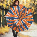 Blue And Orange Spider Tie Dye Print Foldable Umbrella