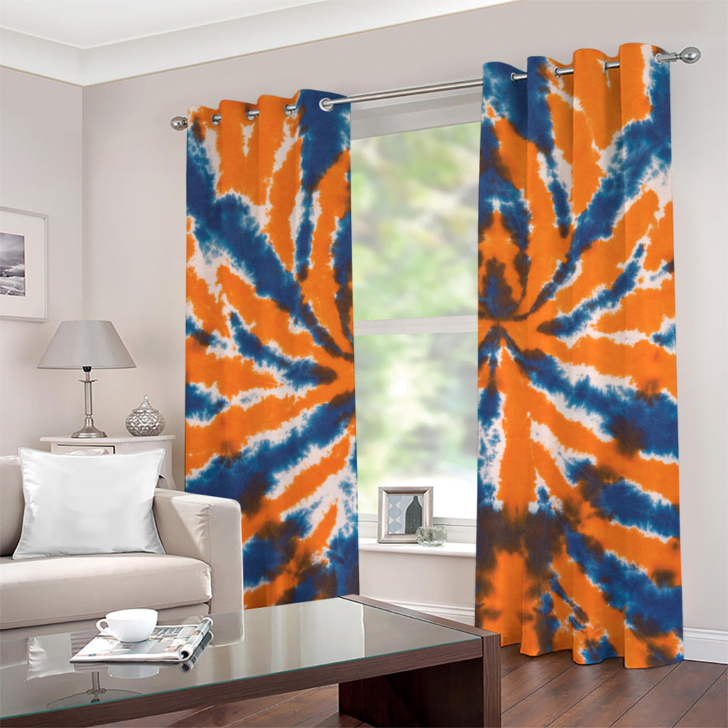 Blue And Orange Spider Tie Dye Print Grommet Curtains