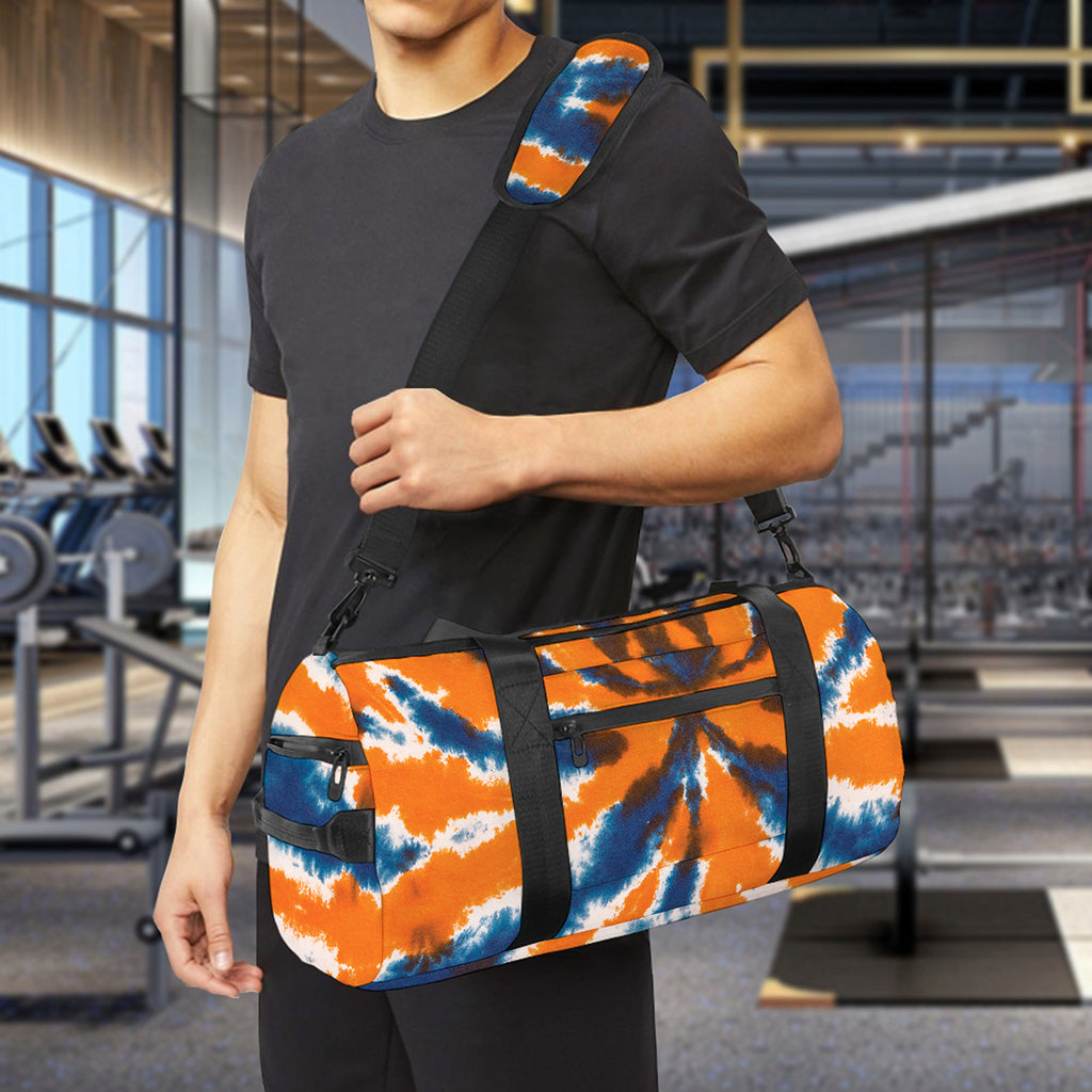 Blue And Orange Spider Tie Dye Print Gym Bag
