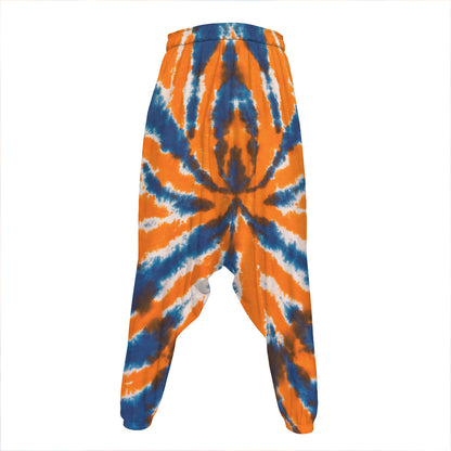 Blue And Orange Spider Tie Dye Print Hammer Pants