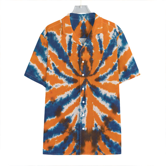 Blue And Orange Spider Tie Dye Print Hawaiian Shirt