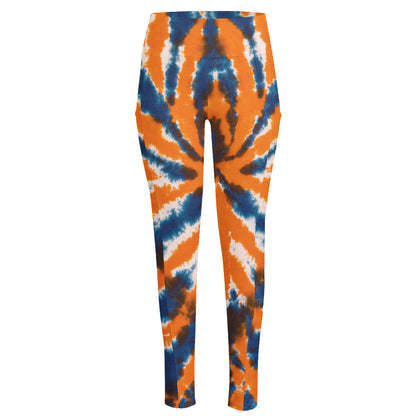 Blue And Orange Spider Tie Dye Print High-Waisted Pocket Leggings
